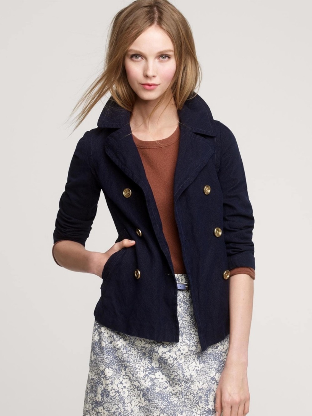 J Crew Indigo Metallic Double Breasted Pea Jacket Blazer 10